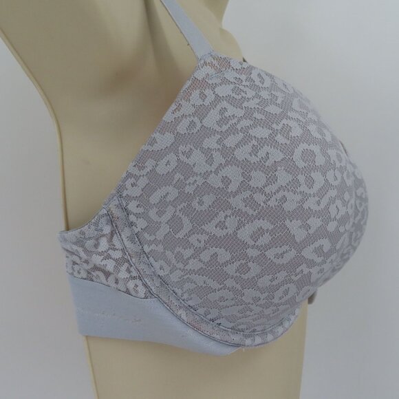 PINK Victorias Secret 34D Bra Wear Everywhere Super Push Up Gray Leopard Mesh - Picture 2 of 15